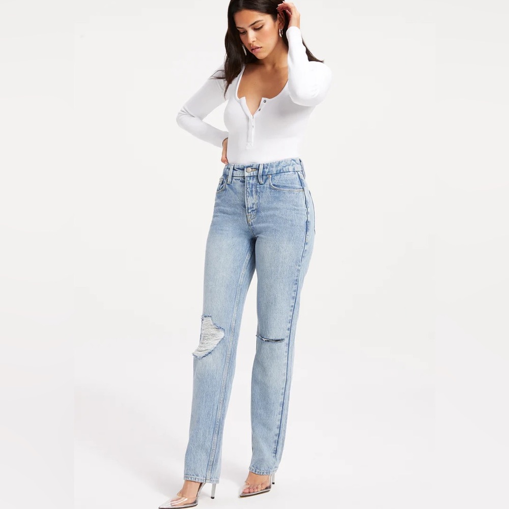 Good American Good Icon Straight Jean Distressed NWT